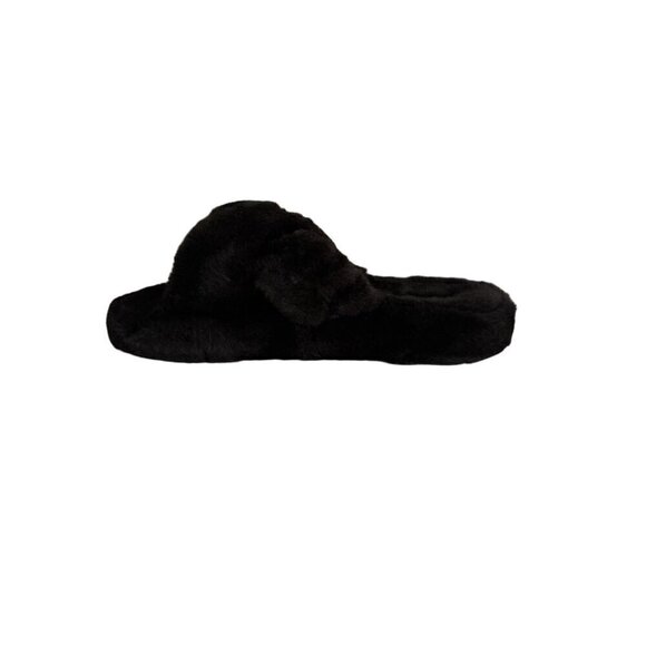 Seven7 Slippers Black Faux Fur Slides Size 10 Memory Foam NIB - Picture 7 of 9